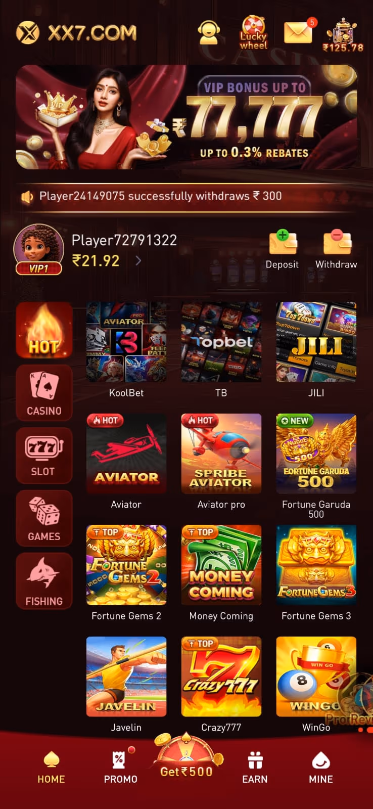 Indian mobile user accessing a gaming account